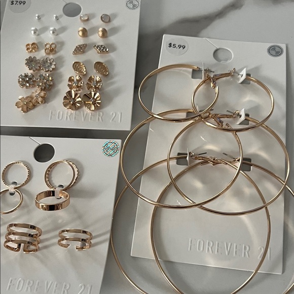 Forever 21 Gold and Silver Earring Collection and ring set size 6! #8 - Picture 6 of 8